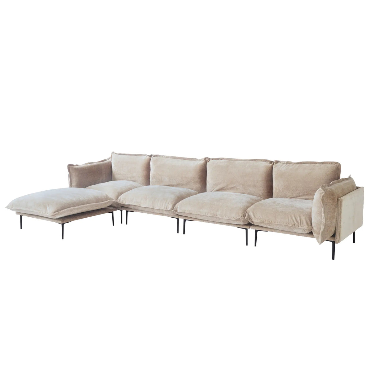 Deluxe Cloud 4-Seater Brown Modular L-Shaped Sectional | 5-Piece (includes 1 Ottoman), Velvet Fabric, Spacious Design