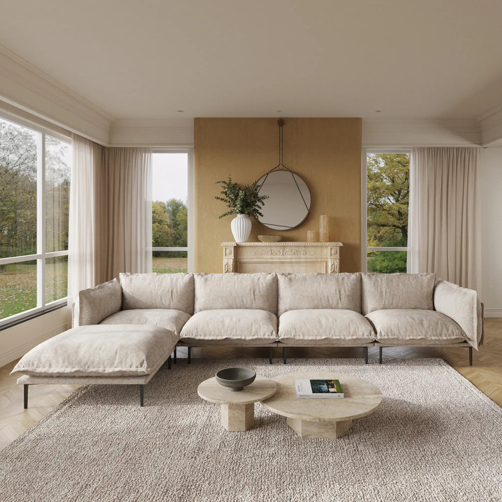 Deluxe Cloud 4-Seater Brown Modular L-Shaped Sectional | 5-Piece (includes 1 Ottoman), Velvet Fabric, Spacious Design