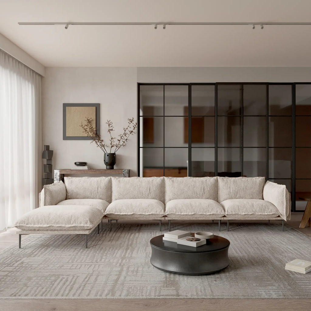Deluxe Cloud 4-Seater Brown Modular L-Shaped Sectional | 5-Piece (includes 1 Ottoman), Velvet Fabric, Spacious Design