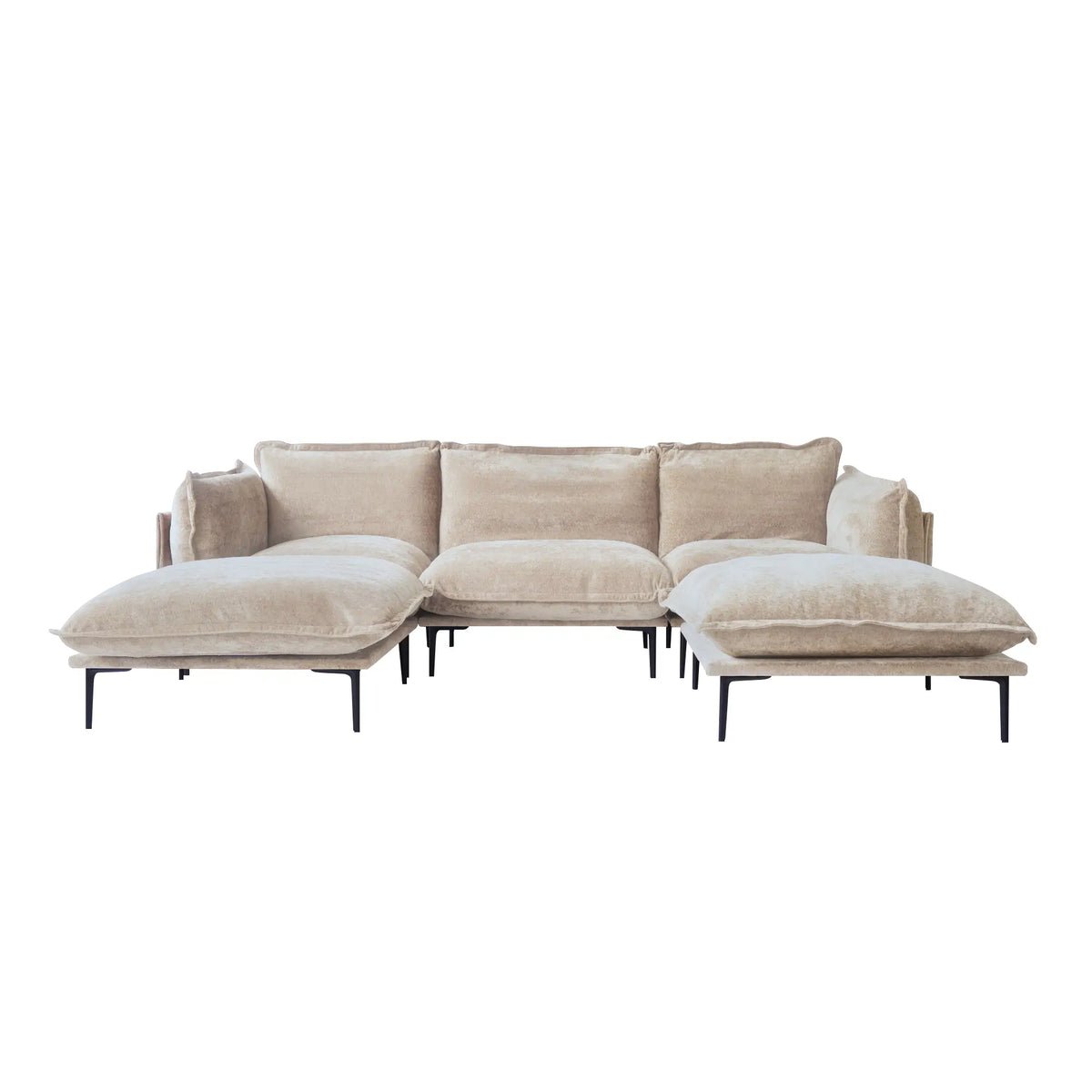 Deluxe Cloud 3-Seater Brown Modular U-Shaped Sectional | 5-Piece (includes 2 Ottomans), Velvet Fabric, Spacious Design