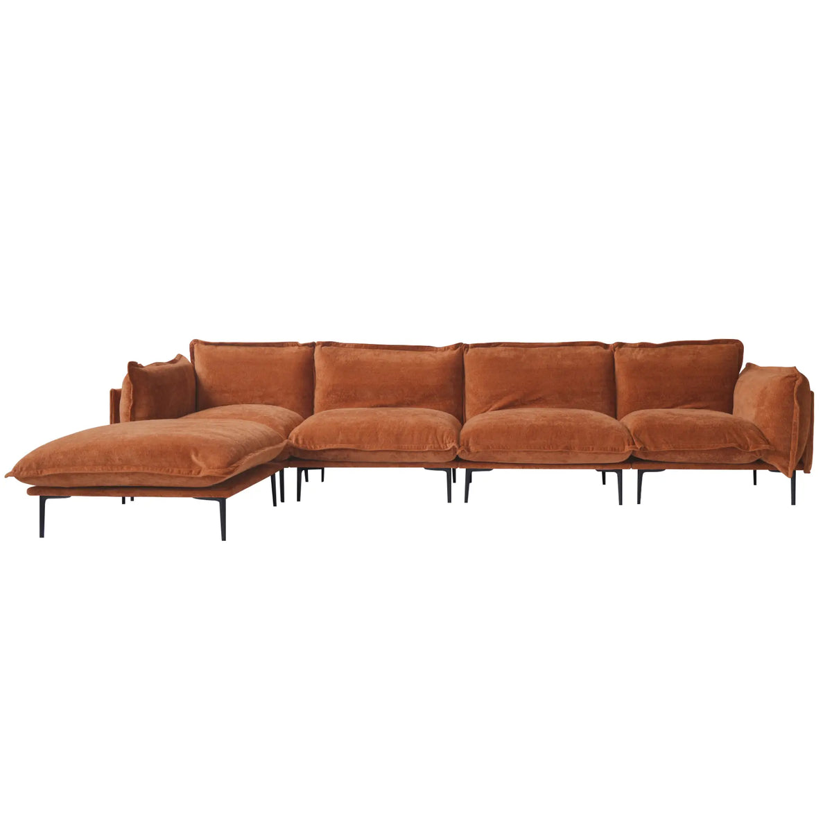 Deluxe Cloud 4-Seater Orange Modular L-Shaped Sectional | 5-Piece (includes 1 Ottoman), Velvet Fabric, Roomy Layout