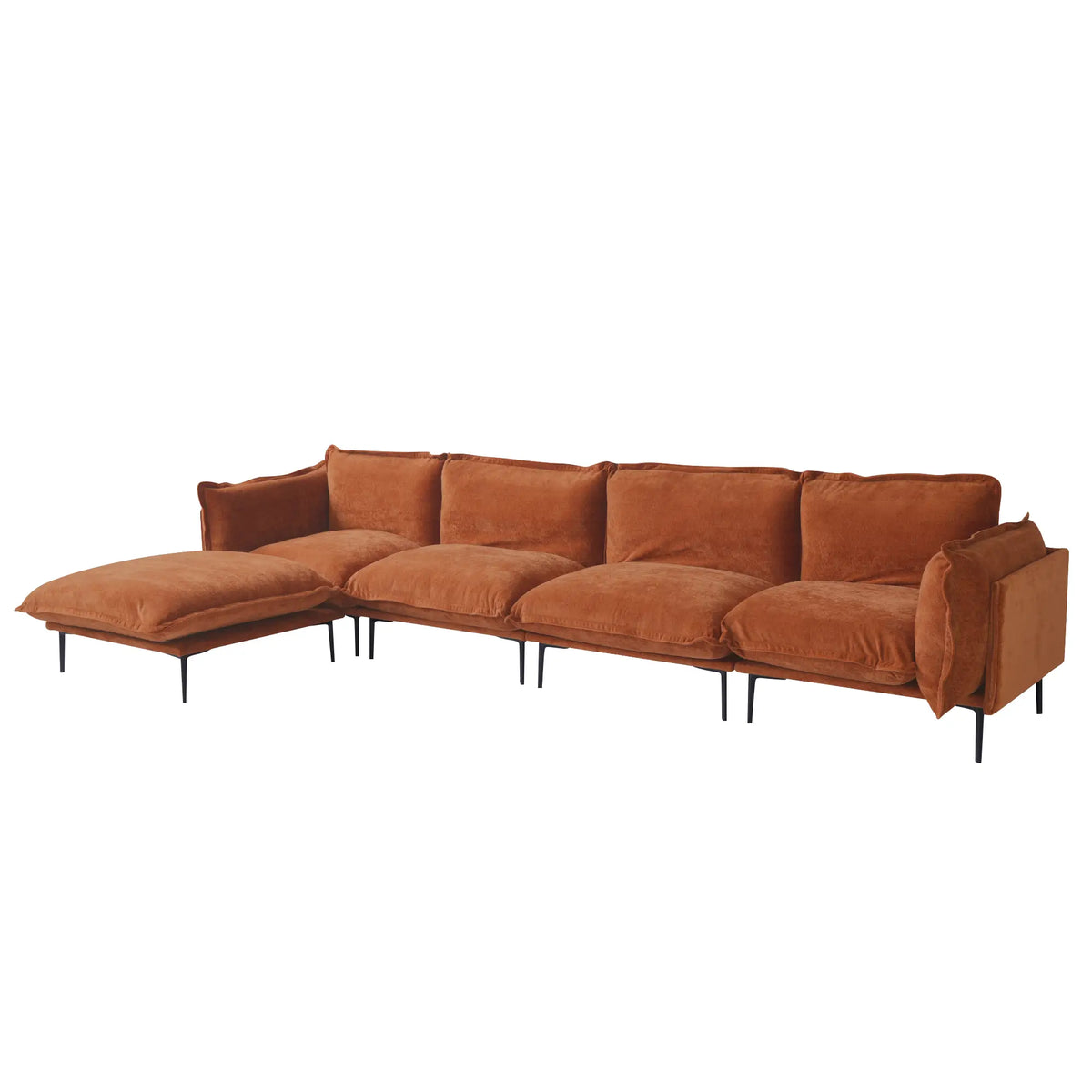 Deluxe Cloud 4-Seater Orange Modular L-Shaped Sectional | 5-Piece (includes 1 Ottoman), Velvet Fabric, Roomy Layout