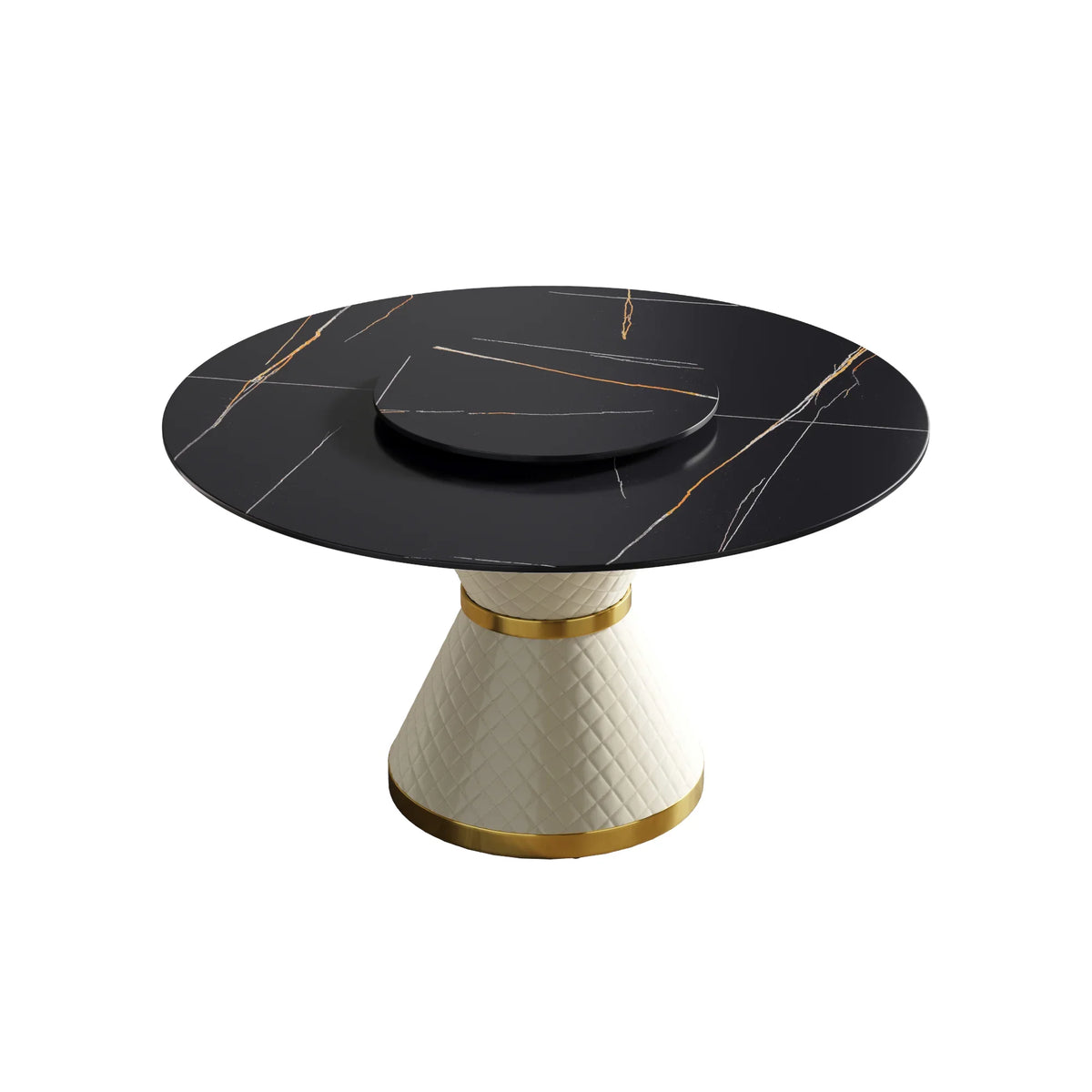 Marbella Sintered Stone Dining Table | 53" Matte Black Round With Lazy Susan Turntable