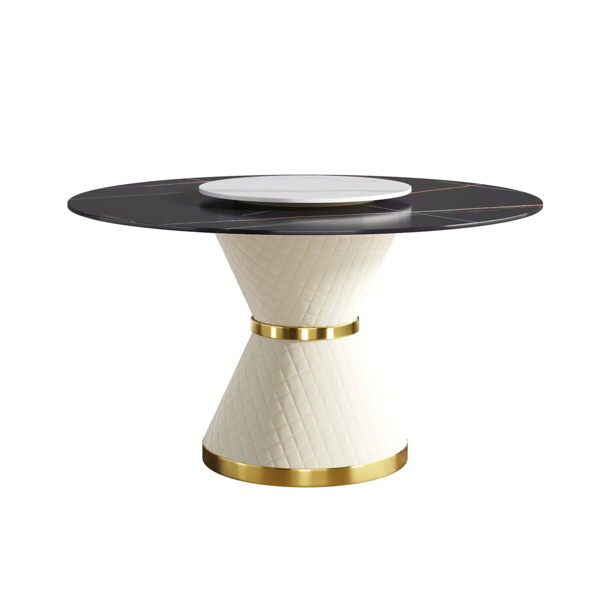 Marbella Sintered Stone Dining Table | 53" Matte Black Round With Lazy Susan Turntable