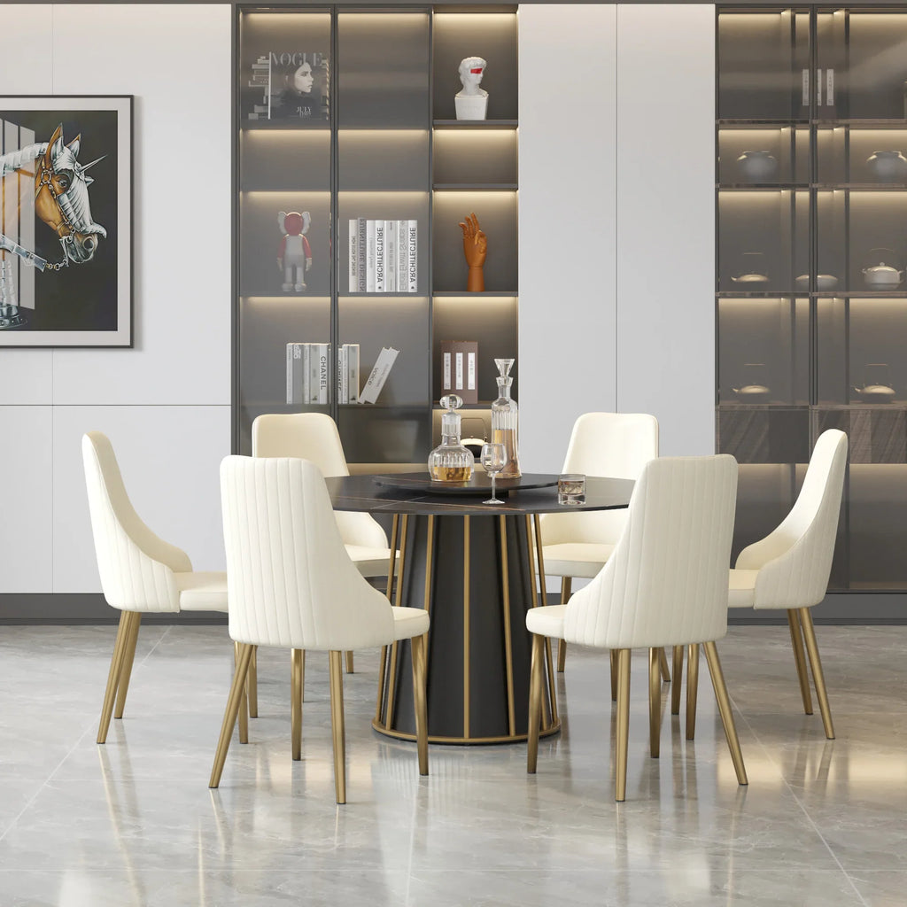 Marbella Sintered Stone Dining Table | 53" Matte Black Round With Lazy Susan Turntable