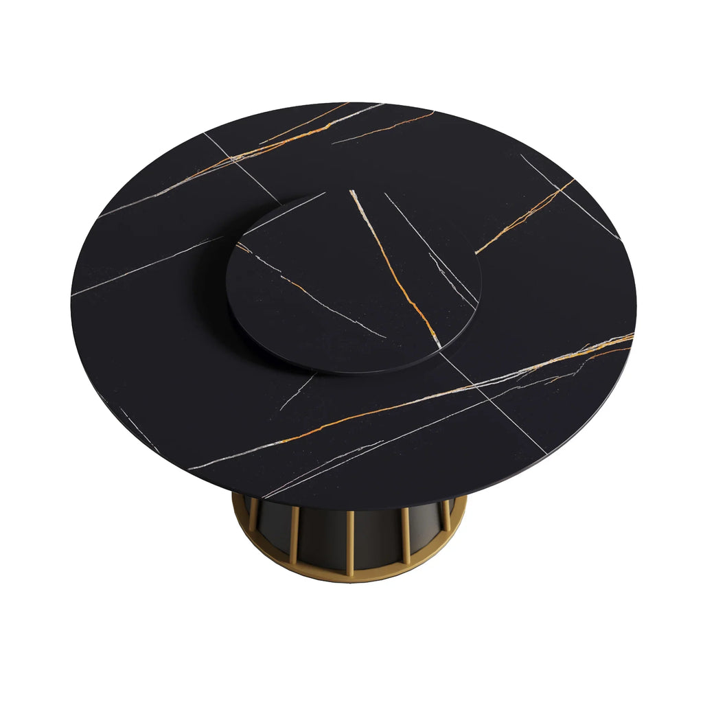 Marbella Sintered Stone Dining Table | 53" Matte Black Round With Lazy Susan Turntable