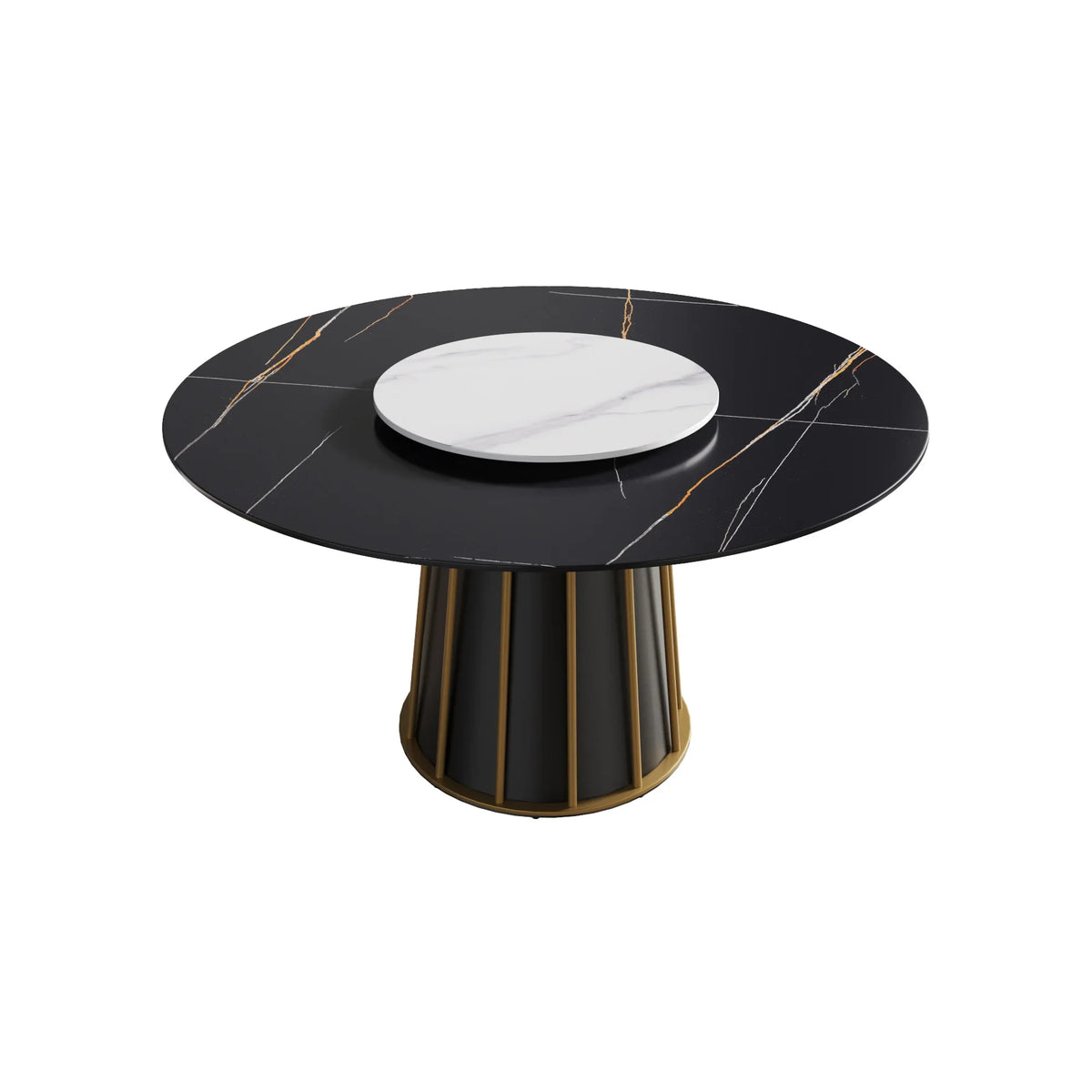 Marbella Sintered Stone Dining Table | 53" Matte Black Round With Lazy Susan Turntable