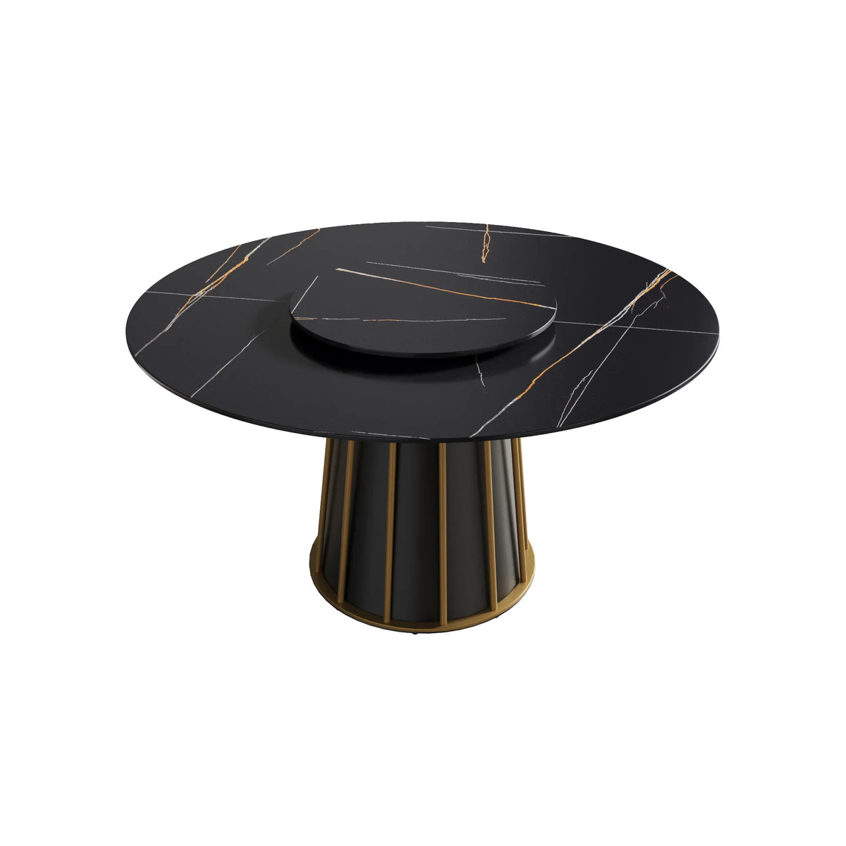 Marbella Sintered Stone Dining Table | 53" Matte Black Round With Lazy Susan Turntable
