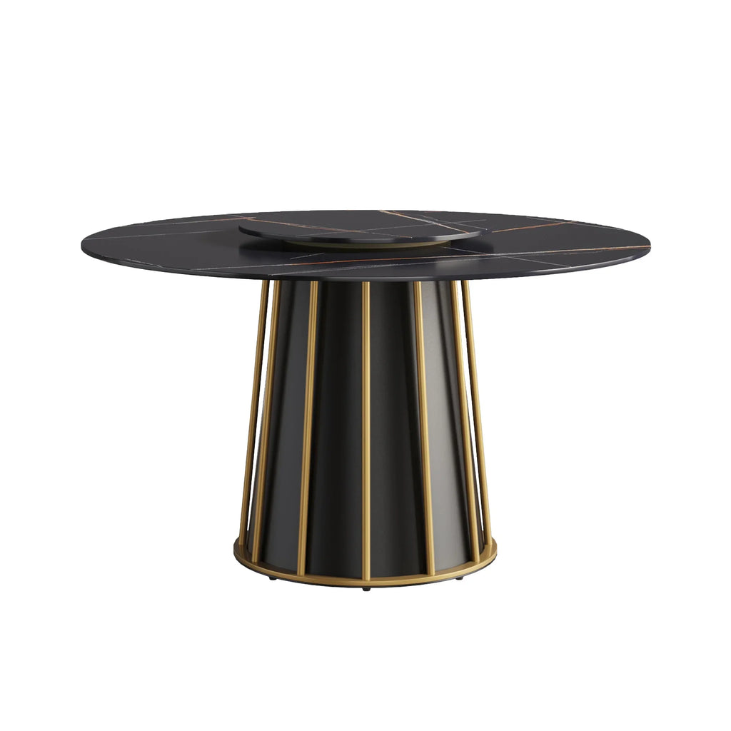 Marbella Sintered Stone Dining Table | 53" Matte Black Round With Lazy Susan Turntable
