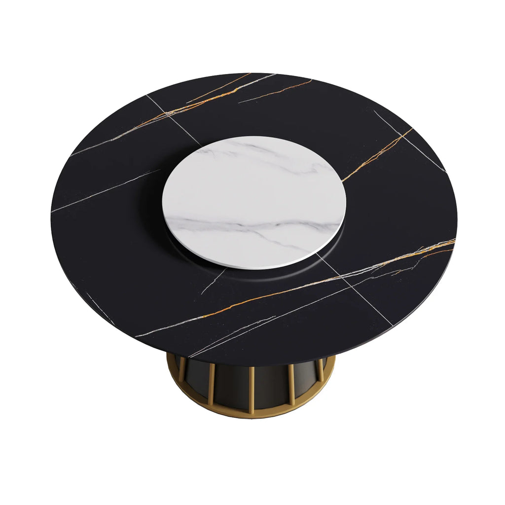 Marbella Sintered Stone Dining Table | 53" Matte Black Round With Lazy Susan Turntable