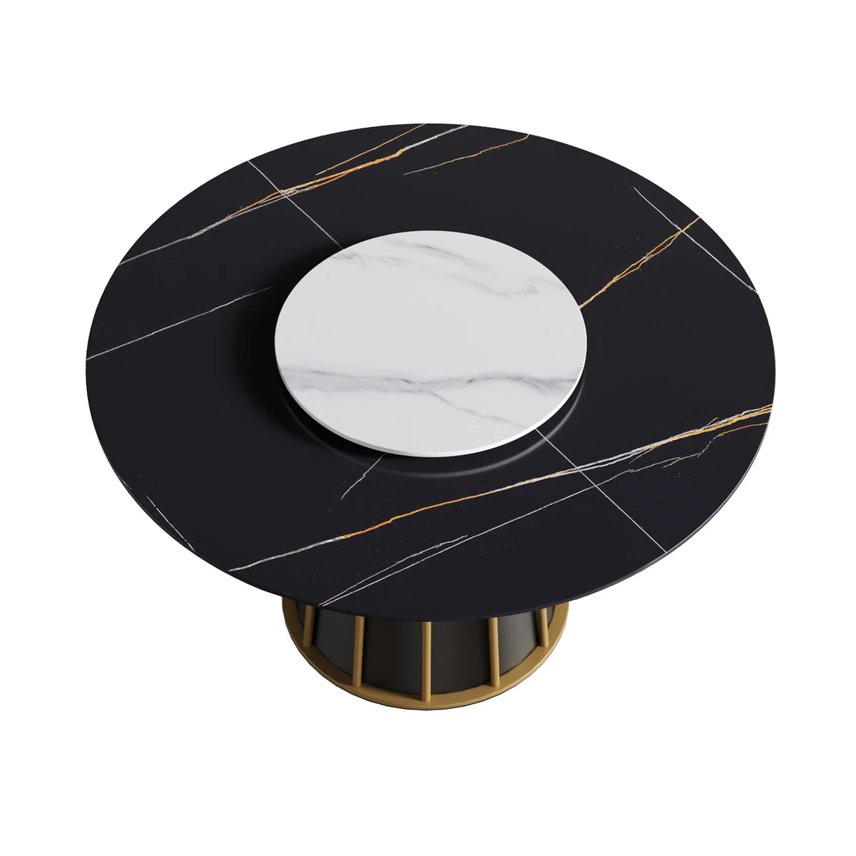 Marbella Sintered Stone Dining Table | 53" Matte Black Round With Lazy Susan Turntable
