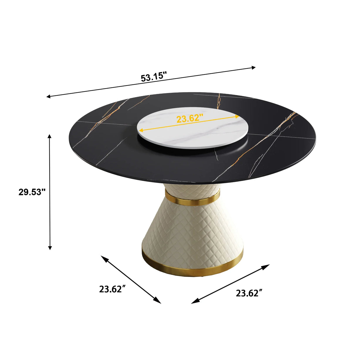 Marbella Sintered Stone Dining Table | 53" Matte Black Round With Lazy Susan Turntable