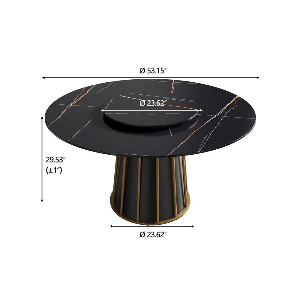 Marbella Sintered Stone Dining Table | 53" Matte Black Round With Lazy Susan Turntable