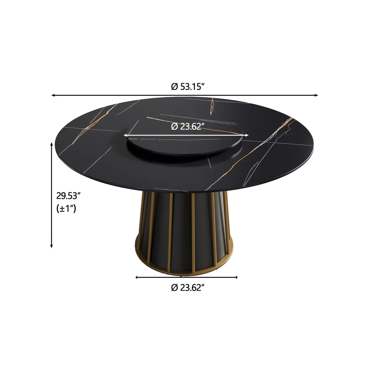 Marbella Sintered Stone Dining Table | 53" Matte Black Round With Lazy Susan Turntable