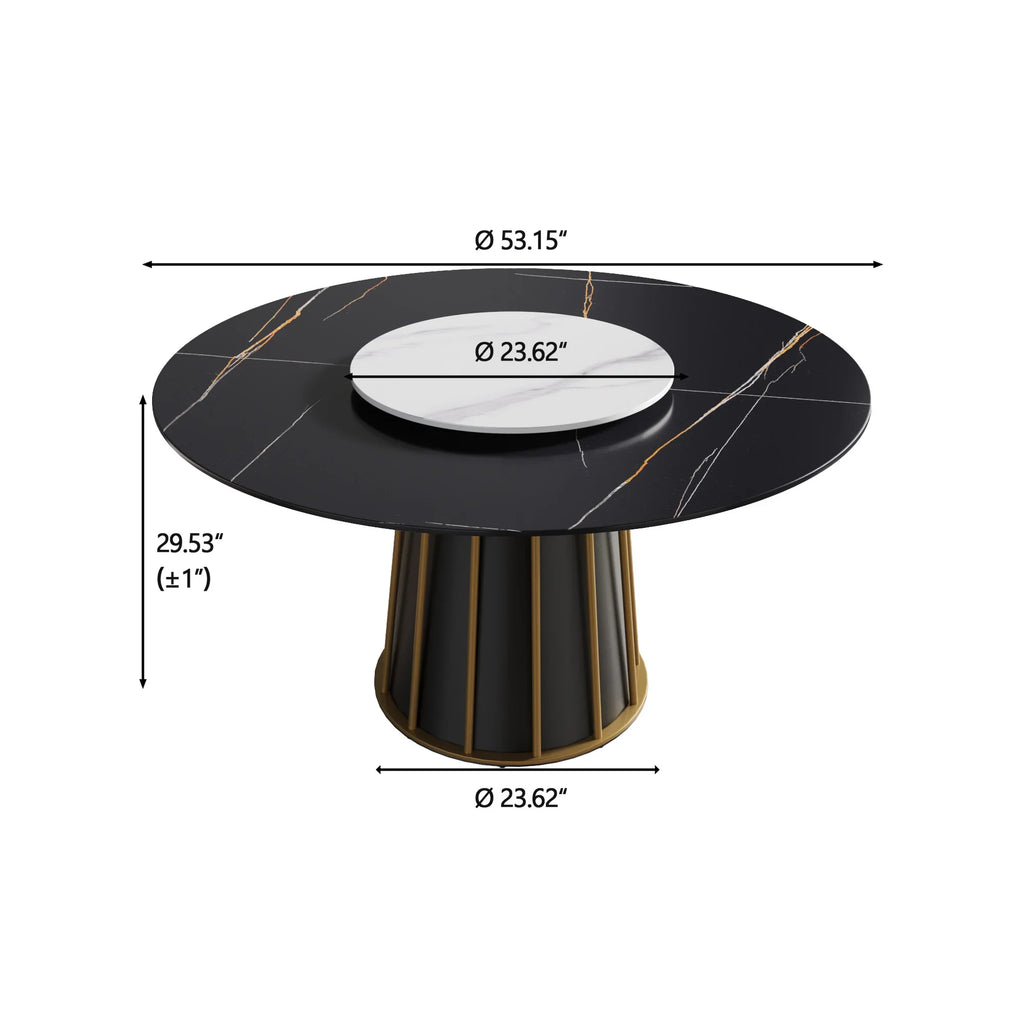 Marbella Sintered Stone Dining Table | 53" Matte Black Round With Lazy Susan Turntable