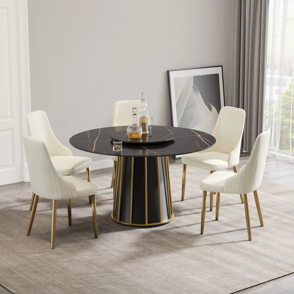Marbella Sintered Stone Dining Table | 53" Matte Black Round With Lazy Susan Turntable