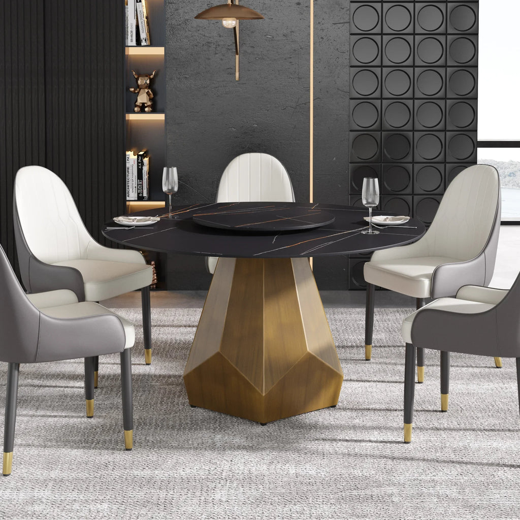 Marbella Sintered Stone Dining Table | 53" Matte Black Round With Lazy Susan Turntable