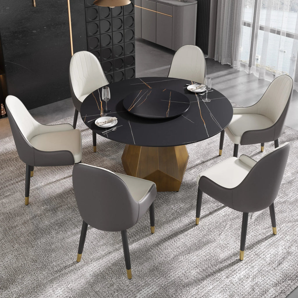 Marbella Sintered Stone Dining Table | 53" Matte Black Round With Lazy Susan Turntable