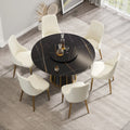 Marbella Sintered Stone Dining Table | 53" Matte Black Round With Lazy Susan Turntable