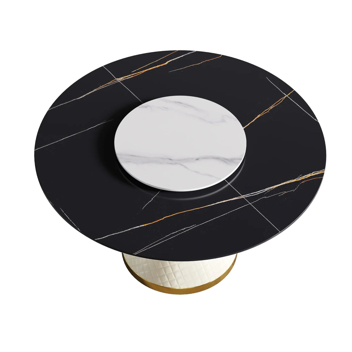 Marbella Sintered Stone Dining Table | 53" Matte Black Round With Lazy Susan Turntable