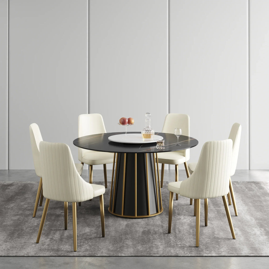 Marbella Sintered Stone Dining Table | 53" Matte Black Round With Lazy Susan Turntable