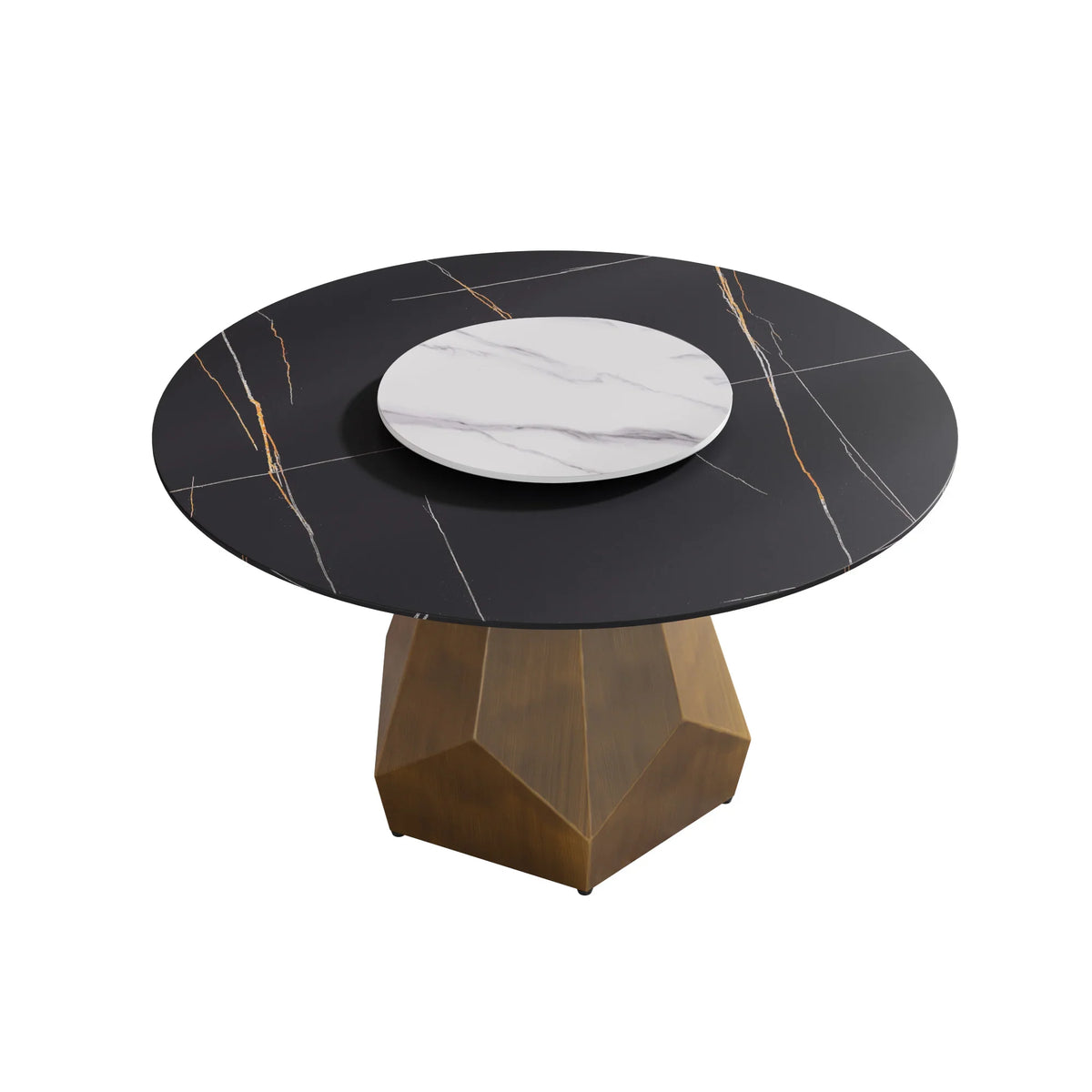 Marbella Sintered Stone Dining Table | 53" Matte Black Round With Lazy Susan Turntable
