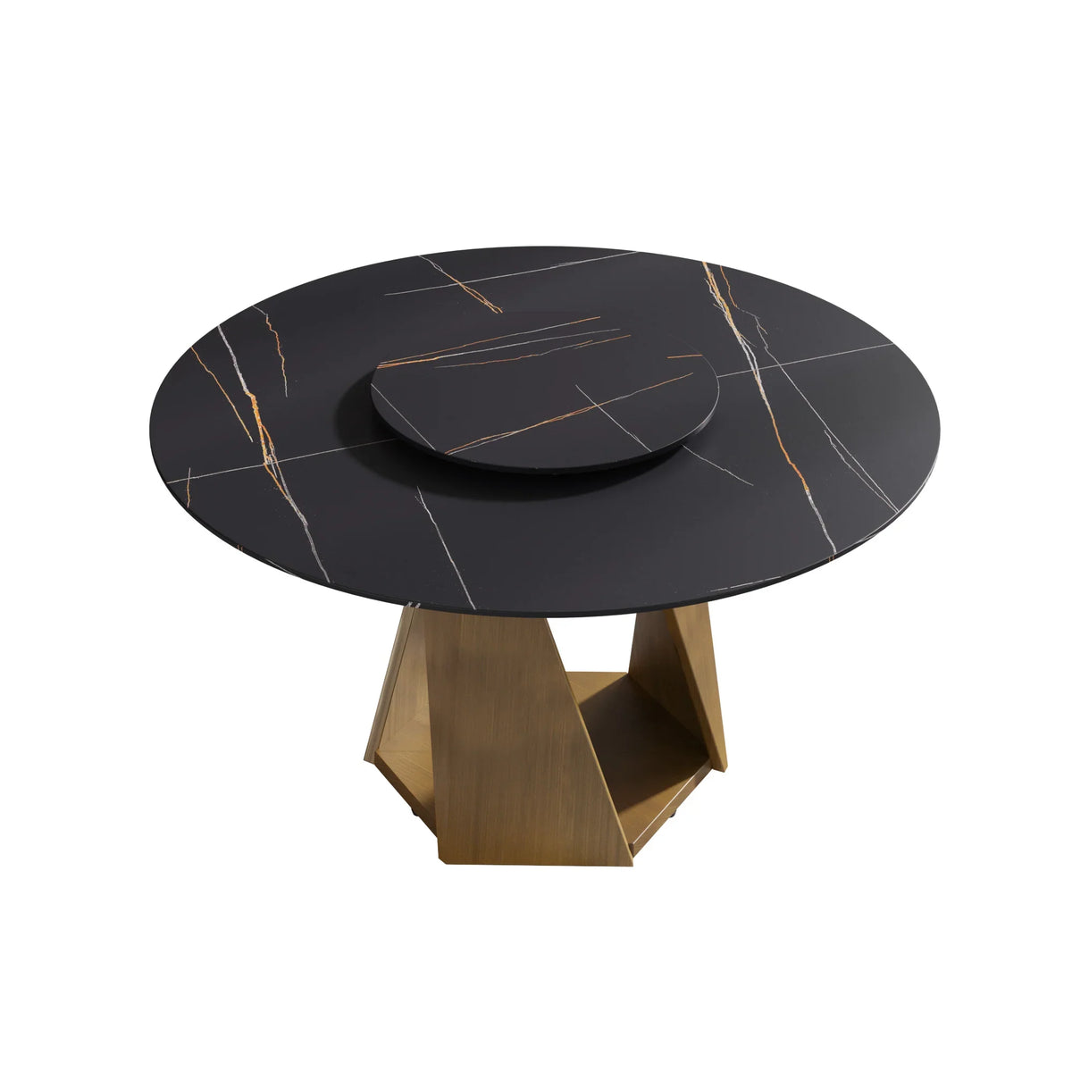 Marbella Sintered Stone Dining Table | 53" Matte Black Round With Lazy Susan Turntable