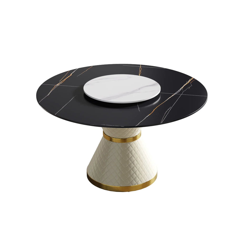 Marbella Sintered Stone Dining Table | 53" Matte Black Round With Lazy Susan Turntable