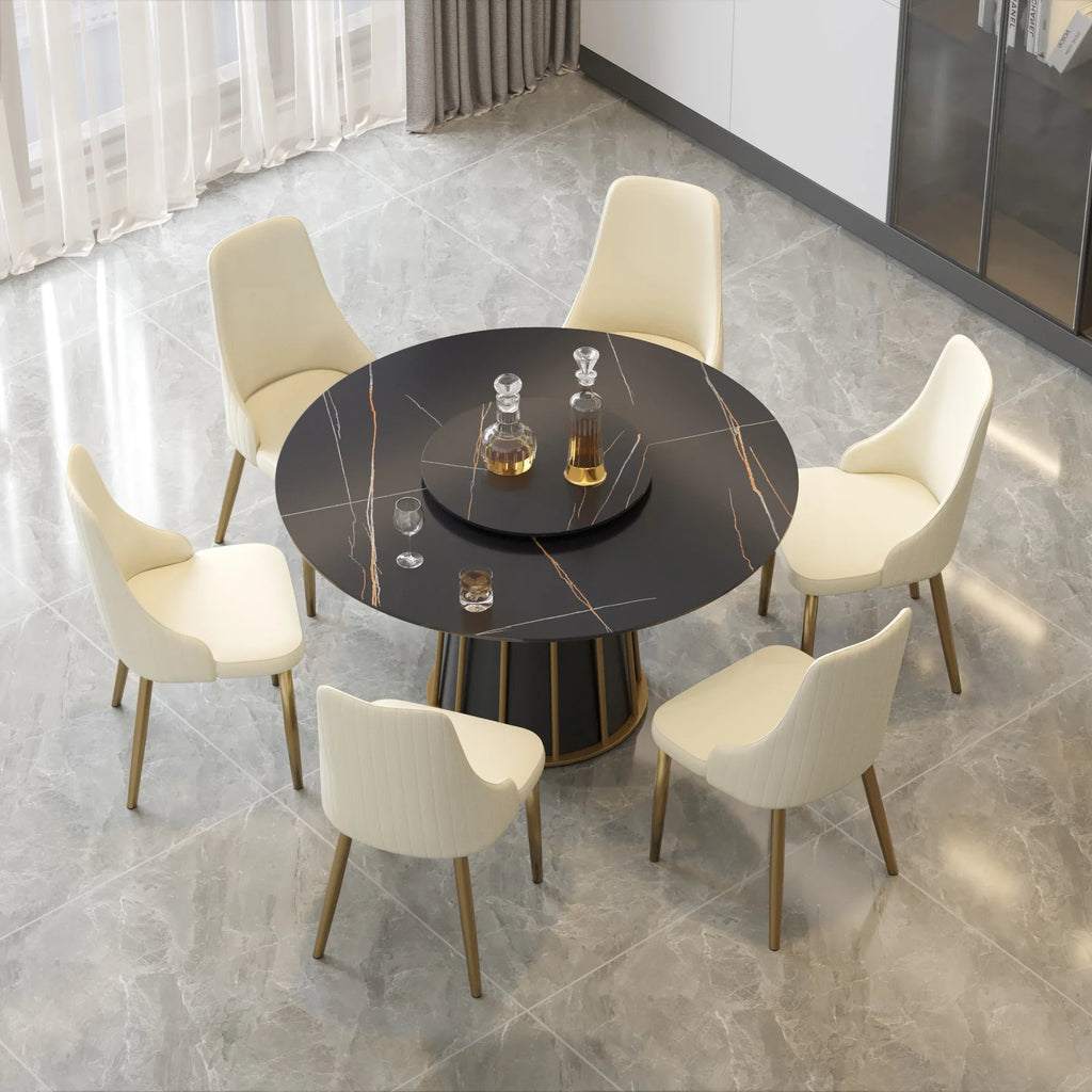 Marbella Sintered Stone Dining Table | 53" Matte Black Round With Lazy Susan Turntable