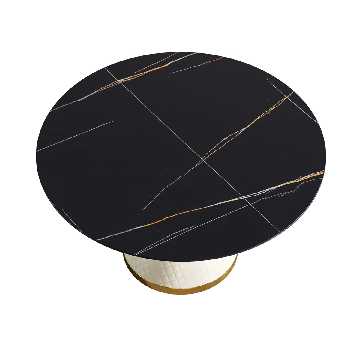 Marbella Sintered Stone Dining Table | 53" Matte Black Round With Leather-Covered Base