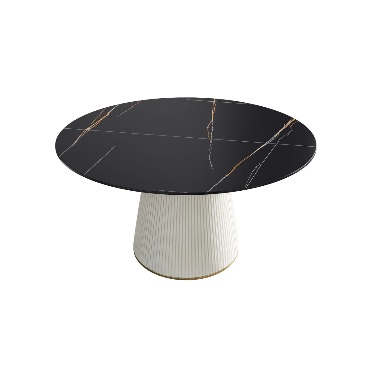 Marbella Sintered Stone Dining Table | 53" Matte Black Round With Leather-Covered Base