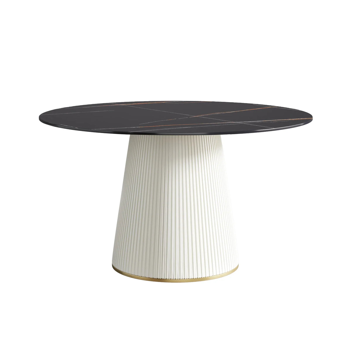 Marbella Sintered Stone Dining Table | 53" Matte Black Round With Leather-Covered Base
