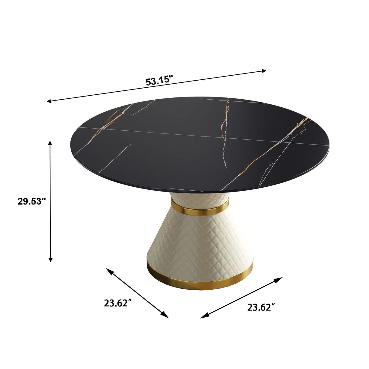 Marbella Sintered Stone Dining Table | 53" Matte Black Round With Leather-Covered Base