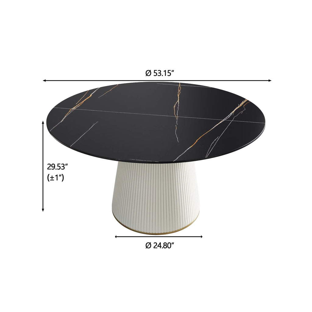 Marbella Sintered Stone Dining Table | 53" Matte Black Round With Leather-Covered Base