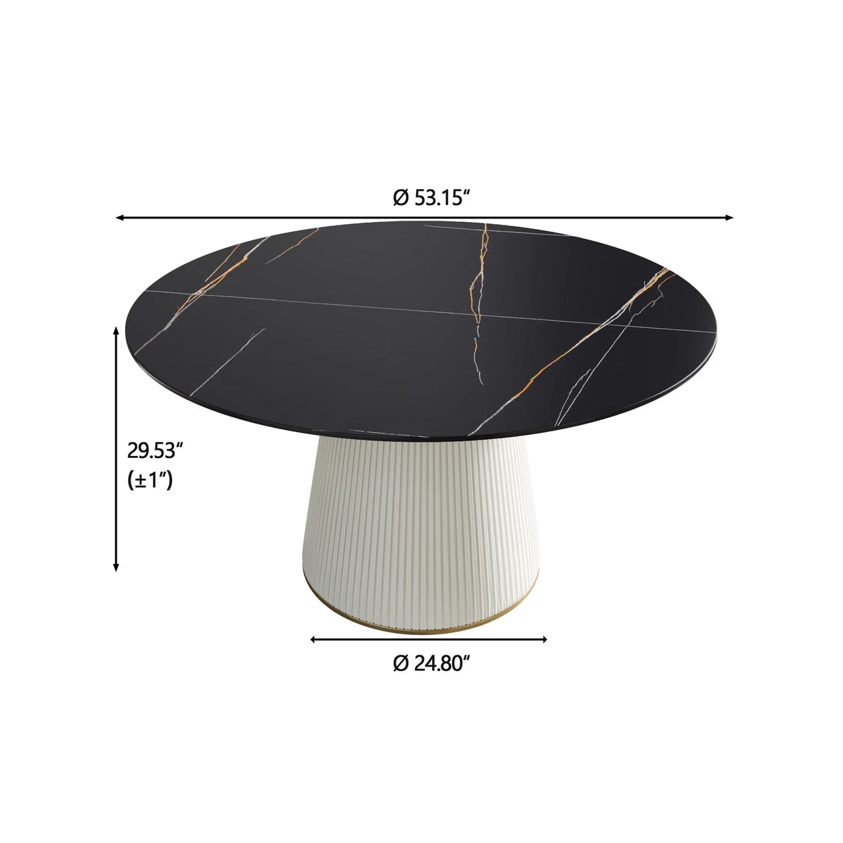 Marbella Sintered Stone Dining Table | 53" Matte Black Round With Leather-Covered Base