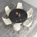 Marbella Sintered Stone Dining Table | 53" Matte Black Round With Leather-Covered Base