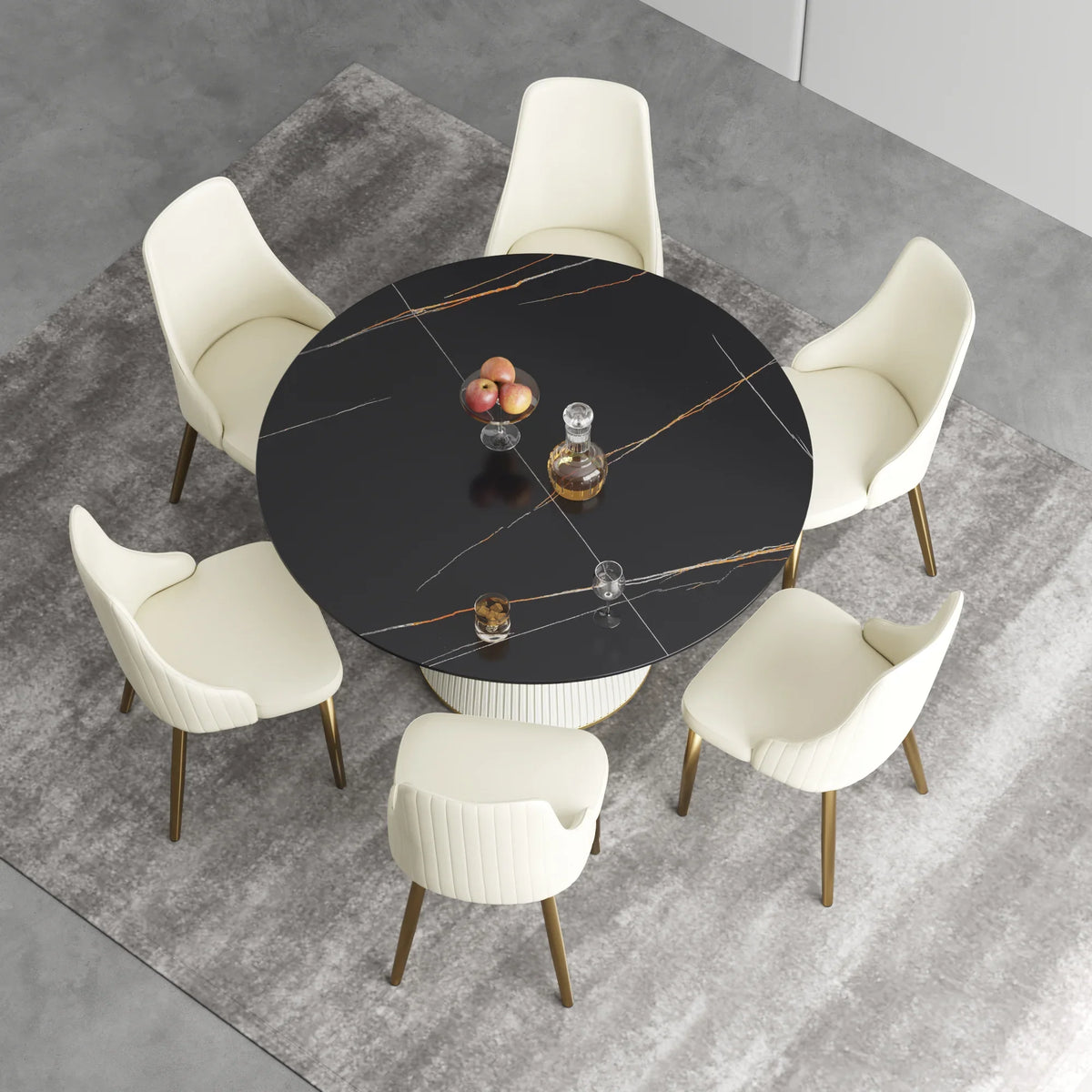 Marbella Sintered Stone Dining Table | 53" Matte Black Round With Leather-Covered Base