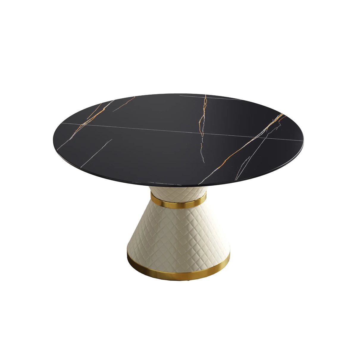 Marbella Sintered Stone Dining Table | 53" Matte Black Round With Leather-Covered Base