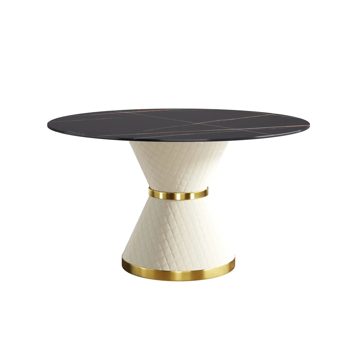 Marbella Sintered Stone Dining Table | 53" Matte Black Round With Leather-Covered Base