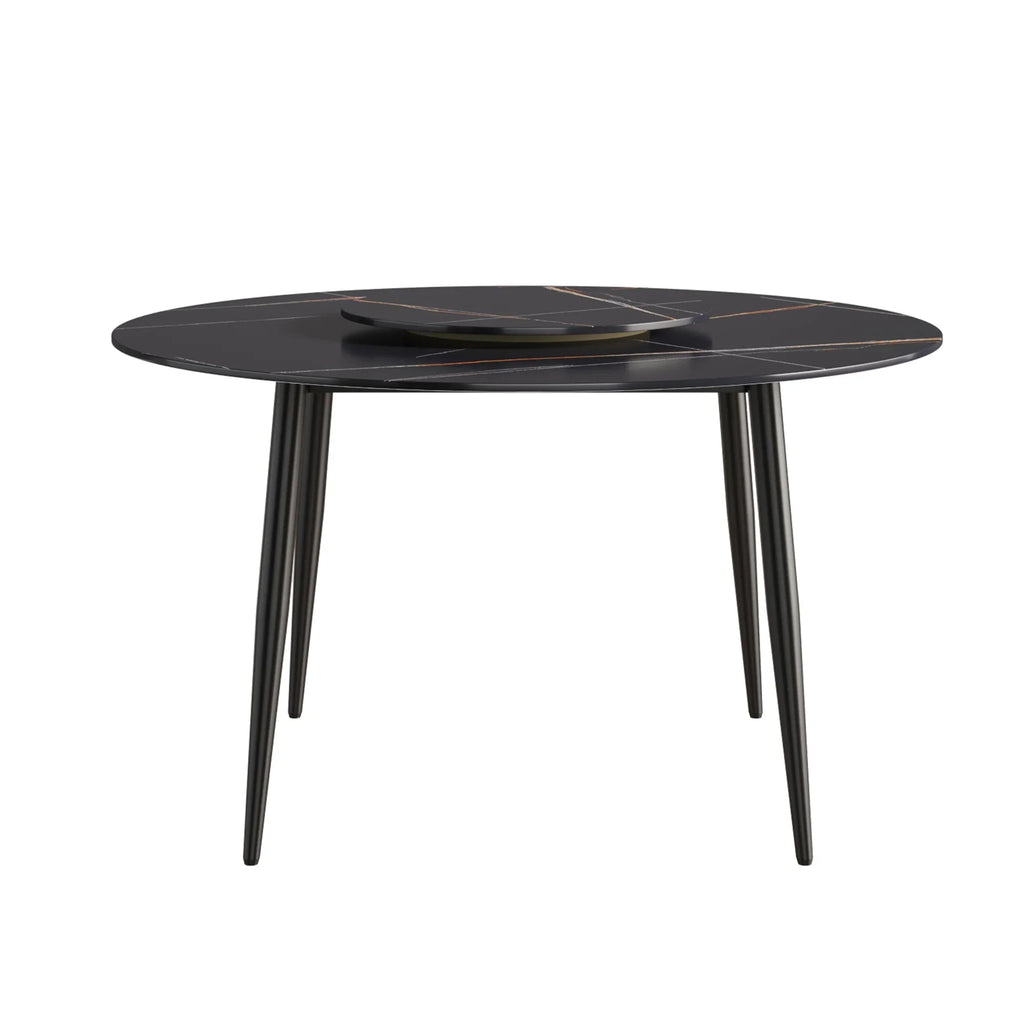 Marbella Sintered Stone Dining Table | 53" Matte Black Round With Metal Base & Lazy Susan