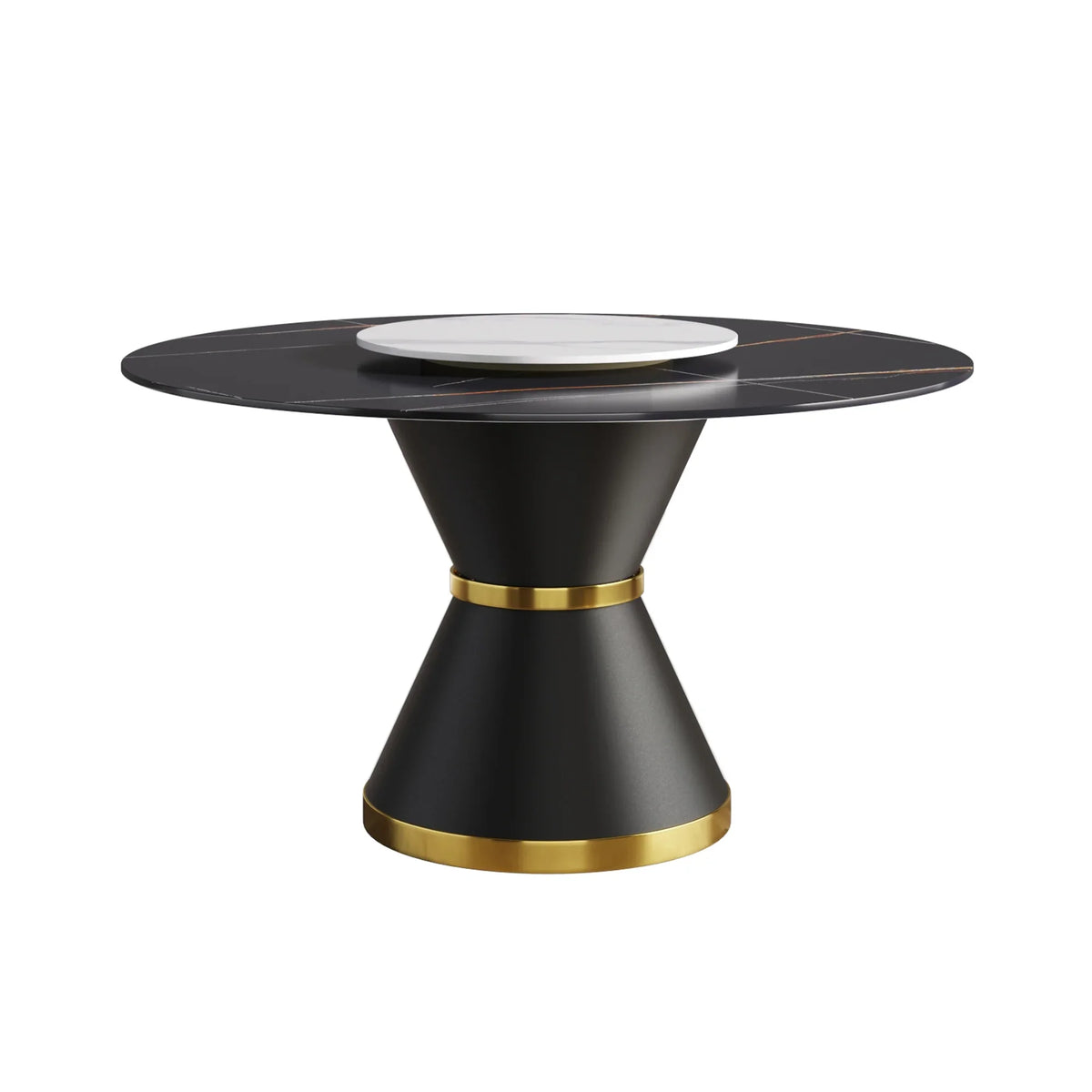 Marbella Sintered Stone Dining Table | 53" Matte Black Round With Metal Base & Lazy Susan
