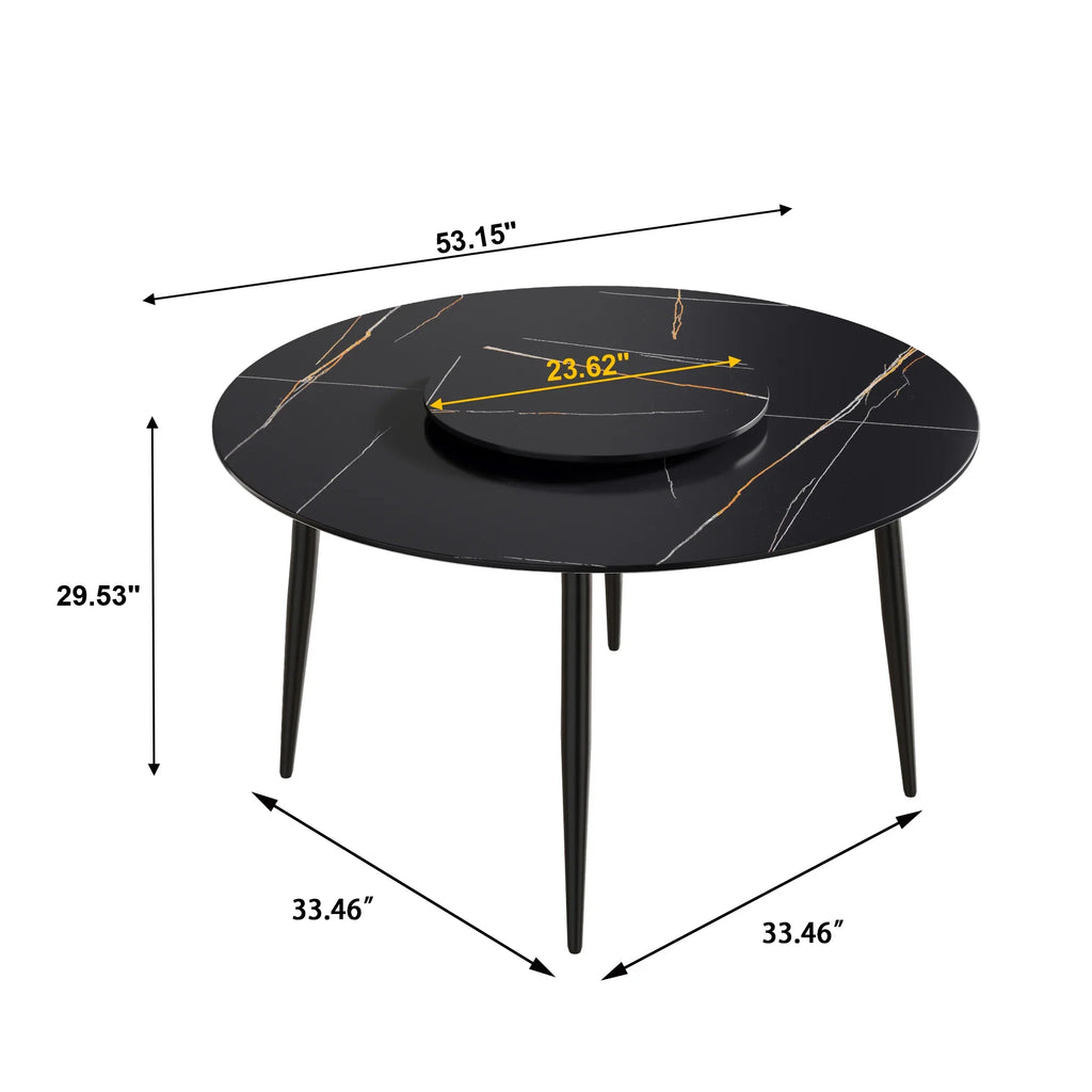 Marbella Sintered Stone Dining Table | 53" Matte Black Round With Metal Base & Lazy Susan
