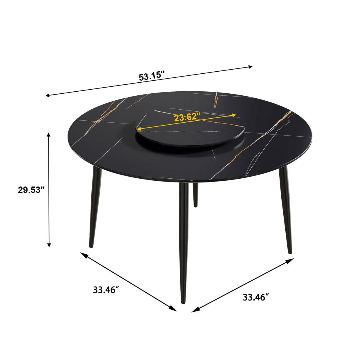 Marbella Sintered Stone Dining Table | 53" Matte Black Round With Metal Base & Lazy Susan