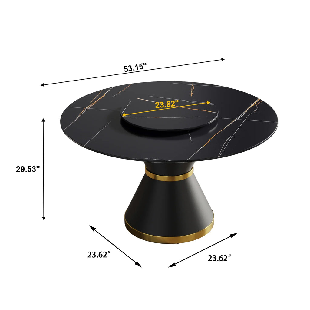 Marbella Sintered Stone Dining Table | 53" Matte Black Round With Metal Base & Lazy Susan