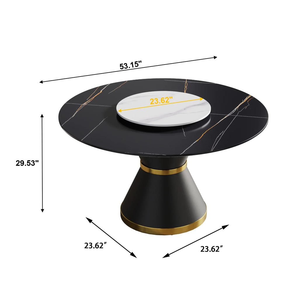Marbella Sintered Stone Dining Table | 53" Matte Black Round With Metal Base & Lazy Susan