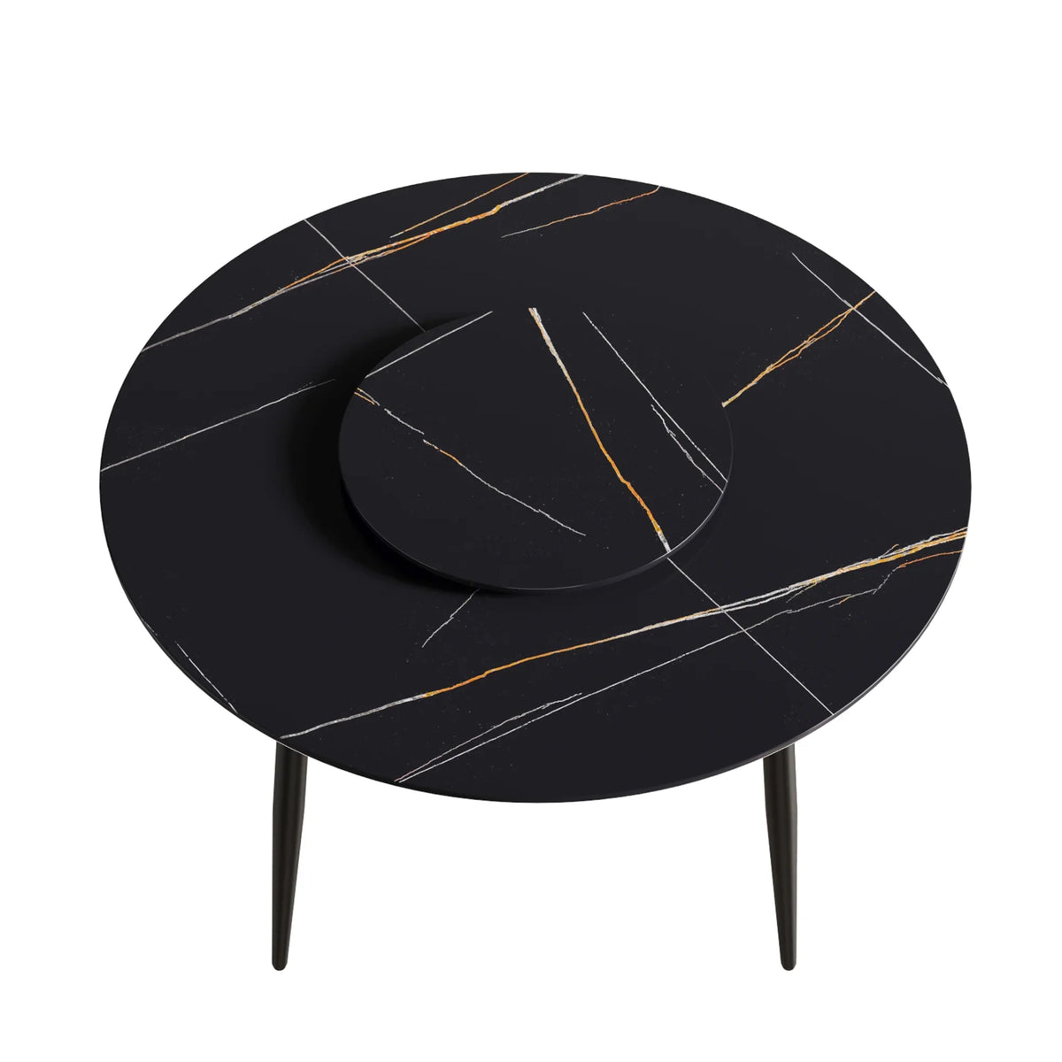 Marbella Sintered Stone Dining Table | 53" Matte Black Round With Metal Base & Lazy Susan