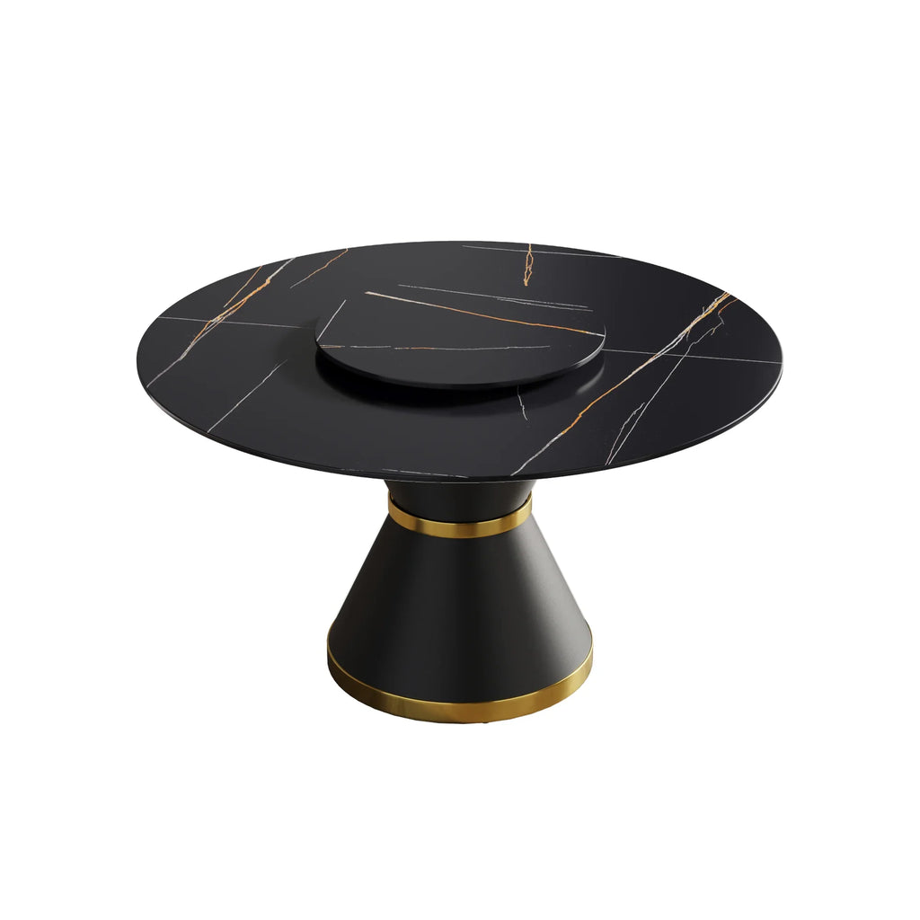 Marbella Sintered Stone Dining Table | 53" Matte Black Round With Metal Base & Lazy Susan