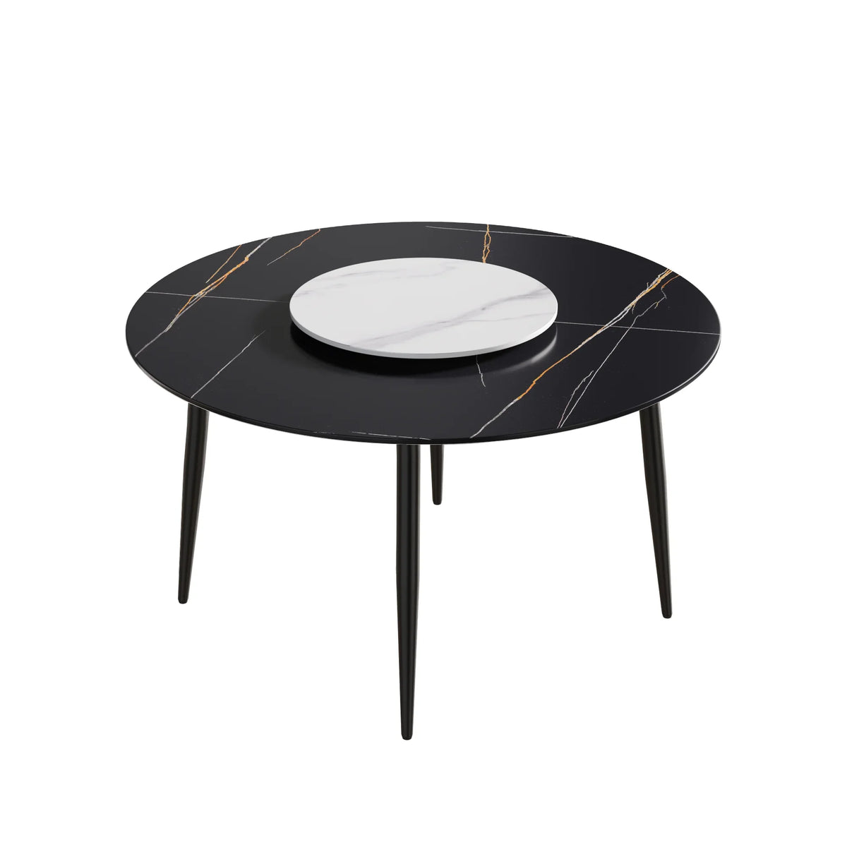 Marbella Sintered Stone Dining Table | 53" Matte Black Round With Metal Base & Lazy Susan