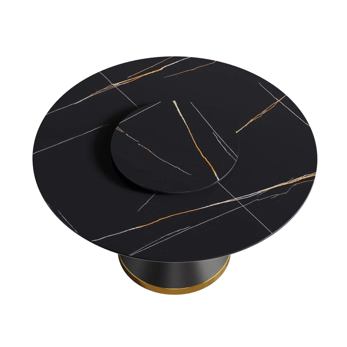 Marbella Sintered Stone Dining Table | 53" Matte Black Round With Metal Base & Lazy Susan
