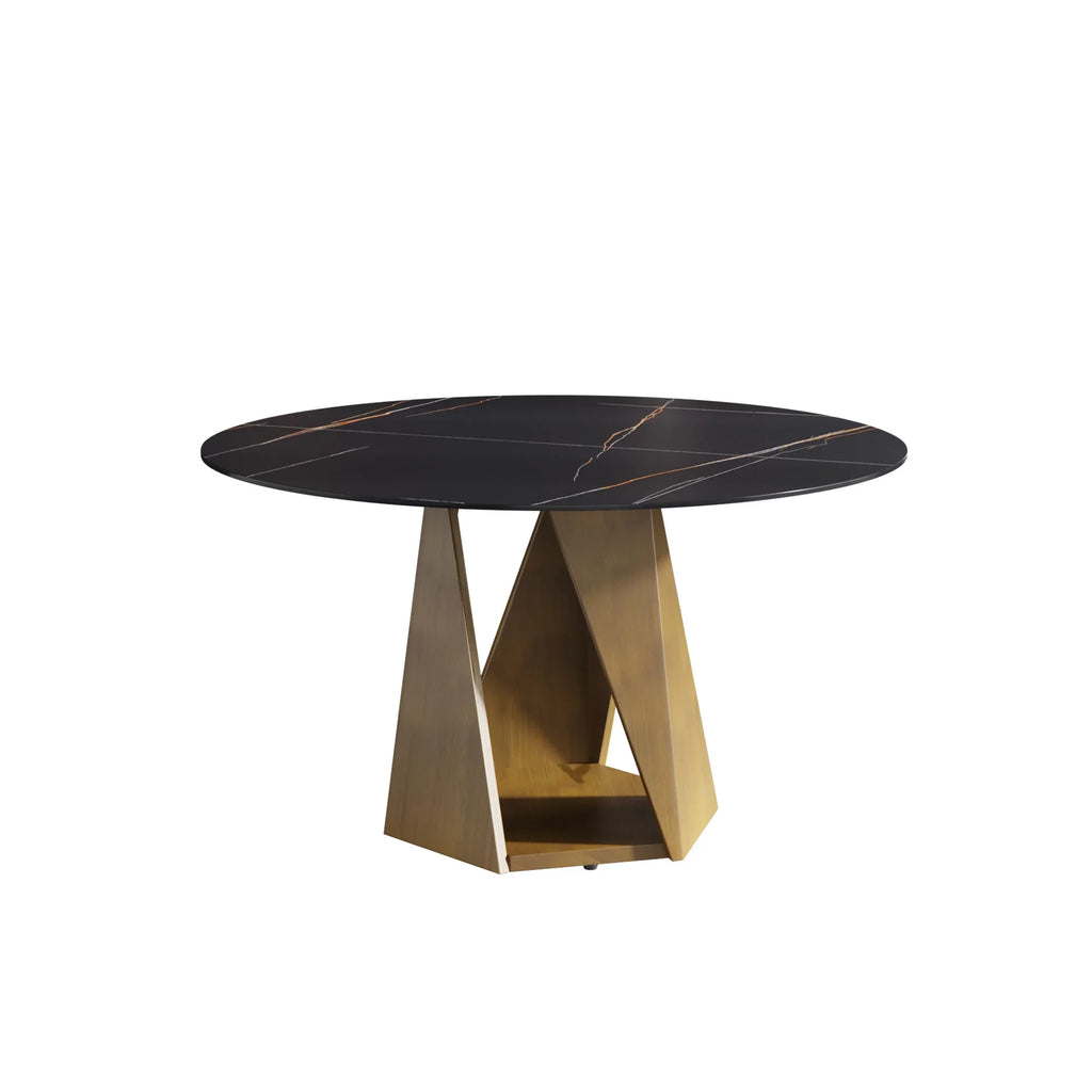 Marbella Sintered Stone Dining Table | 53" Matte Black Round With Metal Base